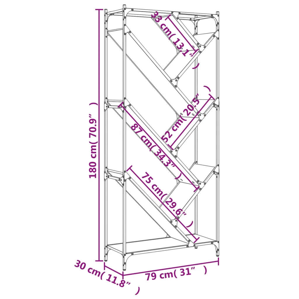 Libreria-Scaffale per Libri-Mobile di Stoccaggio Rovere Sonoma 79x30x180cm Legno Multistrato e Metallo