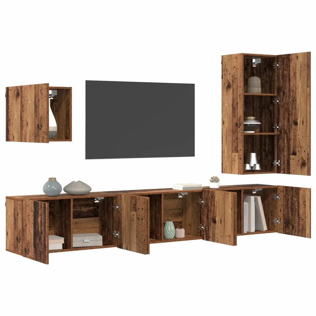 Unità TV da Parete 5 pcs Legno vecchio Legno multistrato