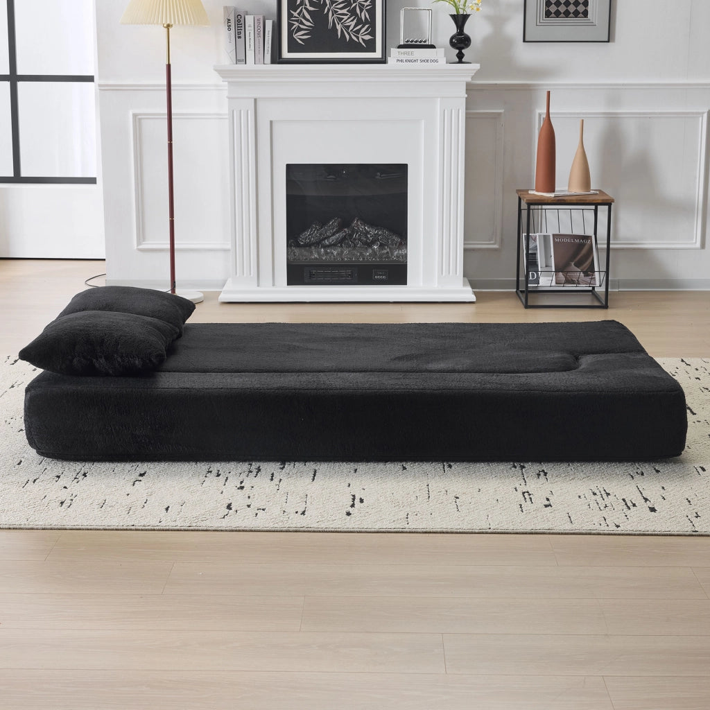 Divano convertibile a due posti in schiuma con comfort ergonomico, senza montaggio e cuscini per salotto, nero