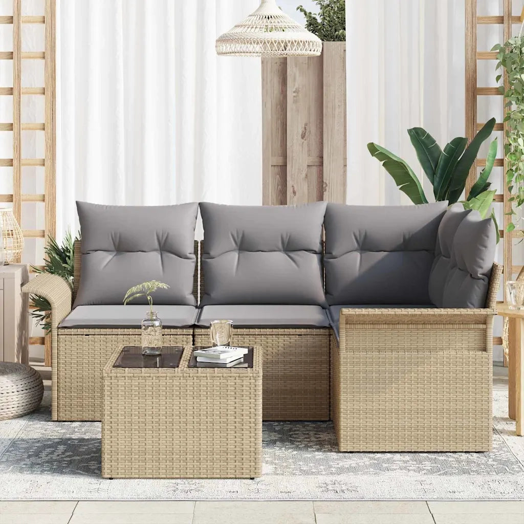 Set Divano da Giardino con archiviazione 5 pcs Beige polyrattan 3354019