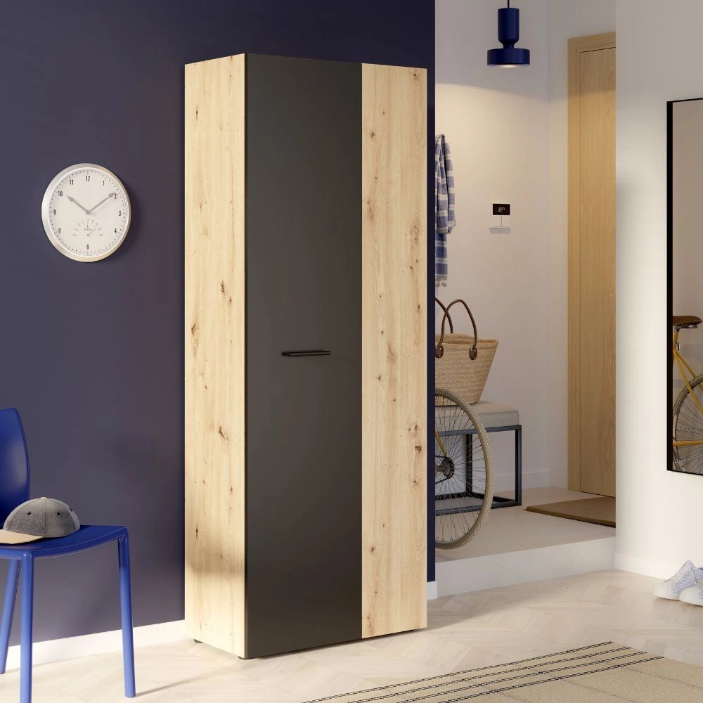 Armadio multiuso tuttopiani Teodoro 2 ante rovere con anta nera 69x36.5x181H