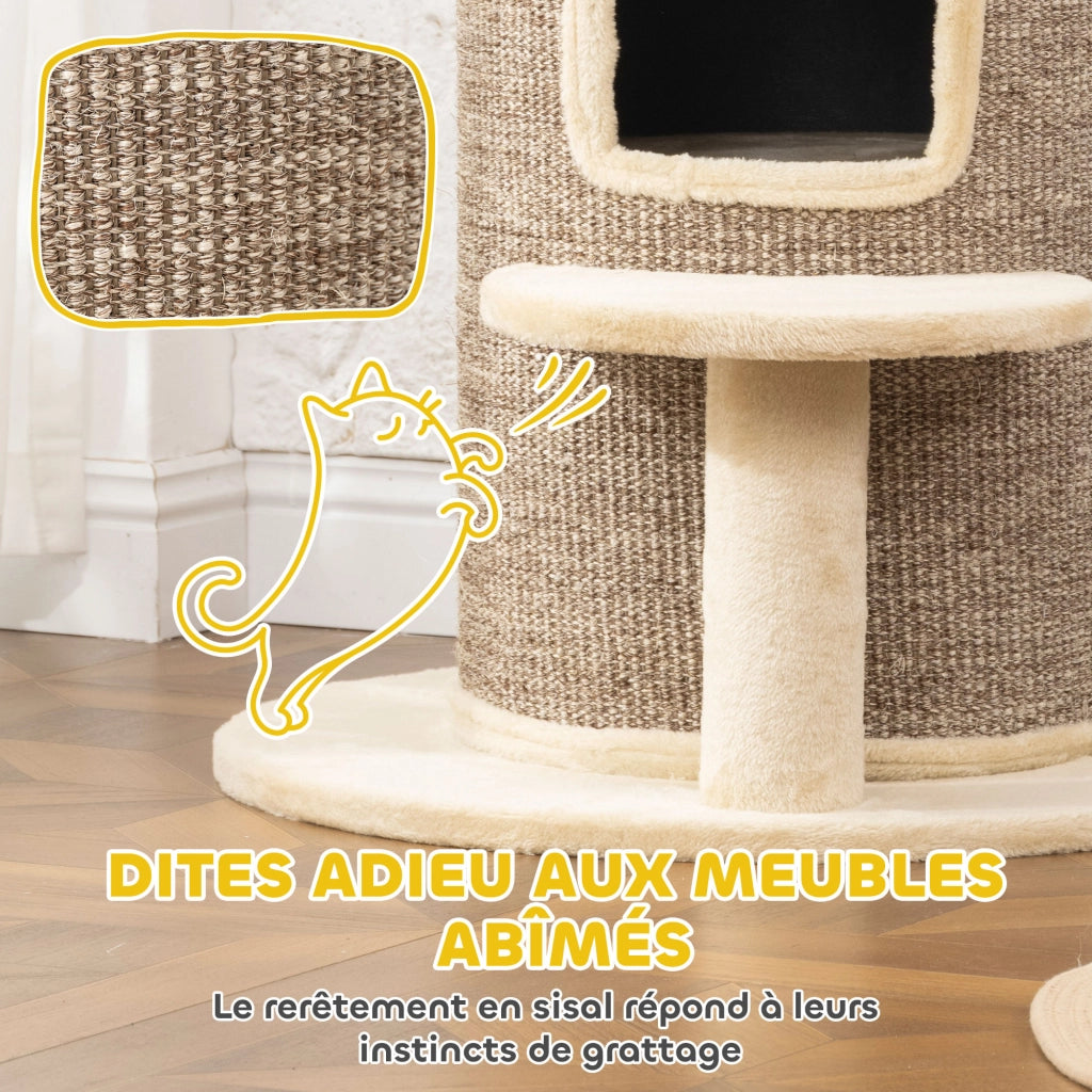 Tiragraffi per gatti a due livelli con piattaforma ¨C zephmum ¨C 60x60x61 cm beige