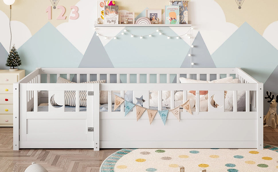 DESMIU Letto per bambini 90 × 190 cm con sponda di sicurezza e chiusura, senza materasso, in pino, bianco
