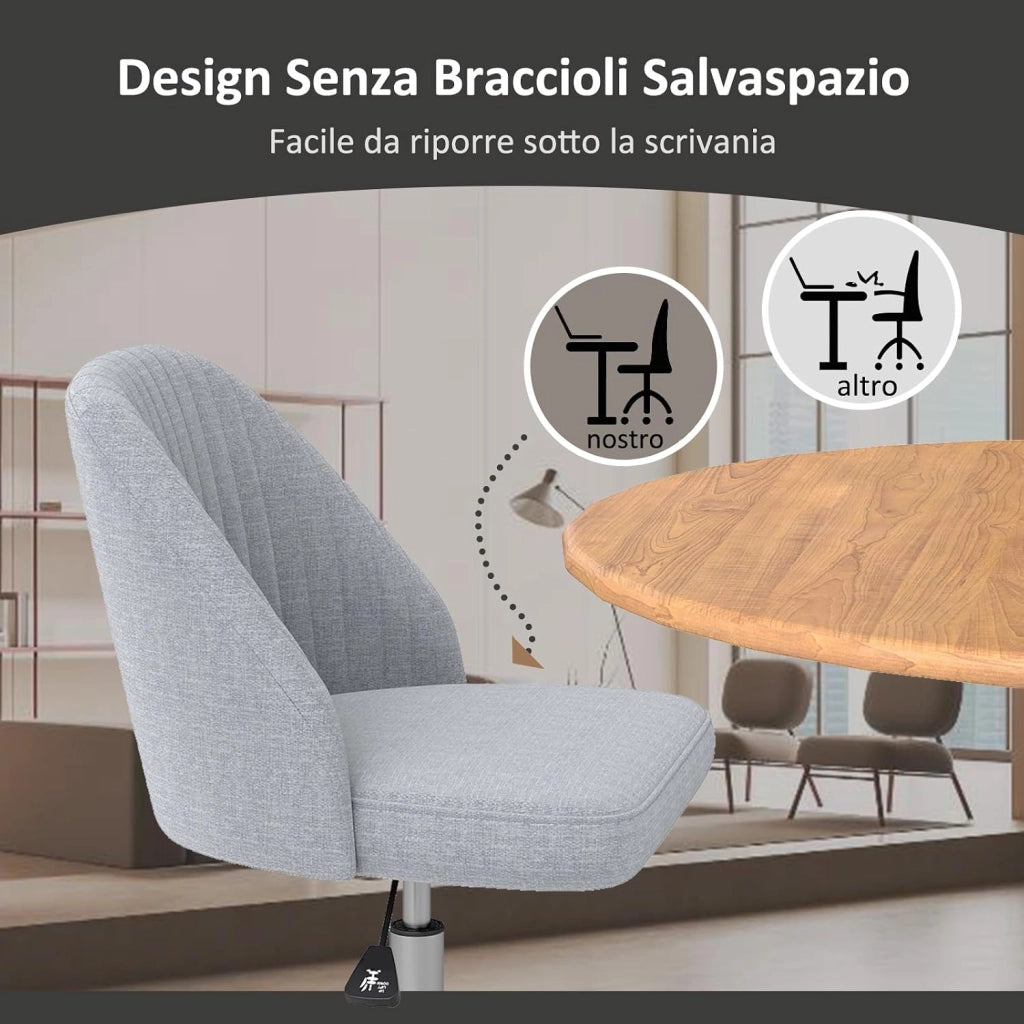 Sedia da Ufficio, Sedia da Scrivania Moderna senza Braccioli, con Schienale Curvo e Seduta Imbottita, Regolabile in Altezza con Rotelle Lisce per Camera da Letto (Grigio)