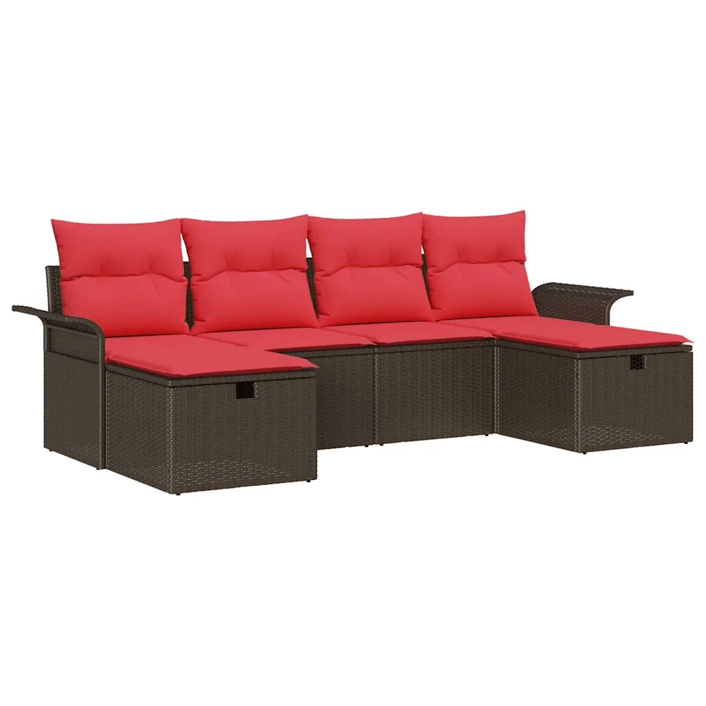 Set Divano da Giardino 6 pcs Marrone e Rosso polyrattan