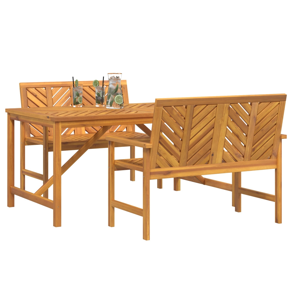 Set da pranzo da giardino in legno massello d'acacia 3 pezzi