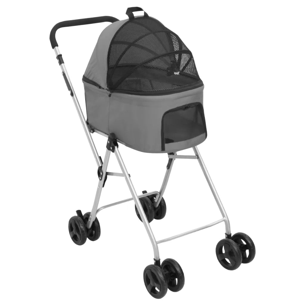 Passeggino Cani Pieghevole 2 Livelli Grigio 83x48x97cm Tessuto 172205