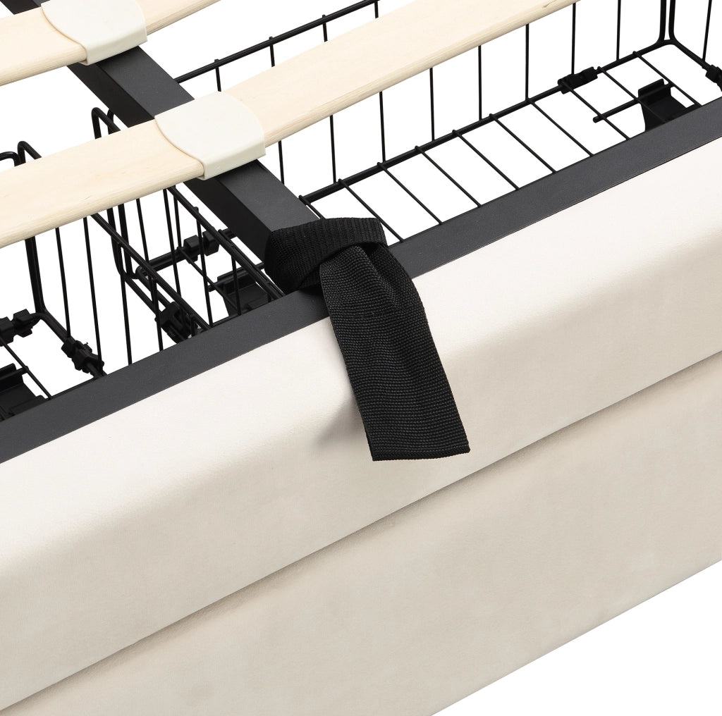 Letto imbottito in velluto beige con contenitore e cassetti