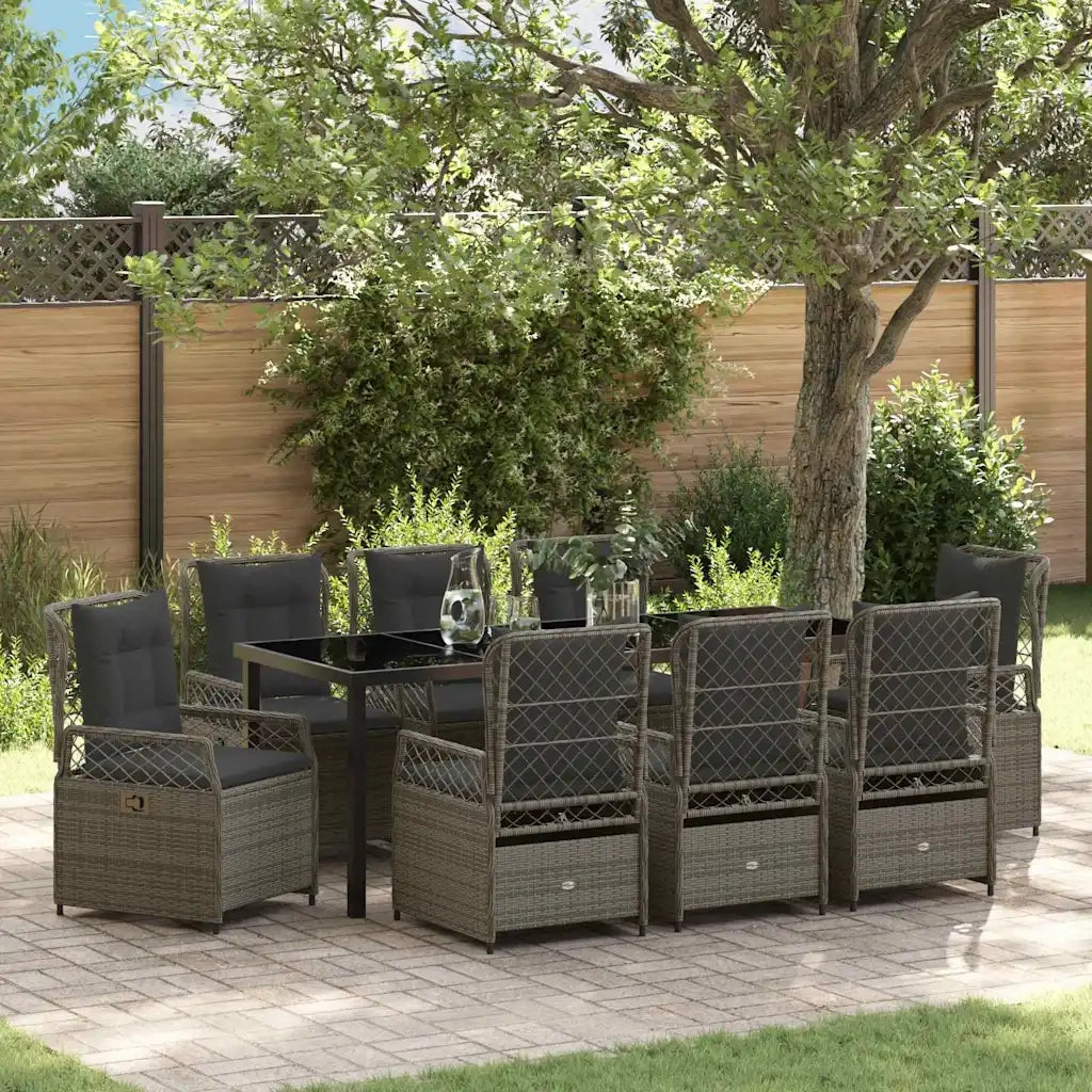 Set da Pranzo per Giardino 9 pcs Grigio polyrattan 3381001