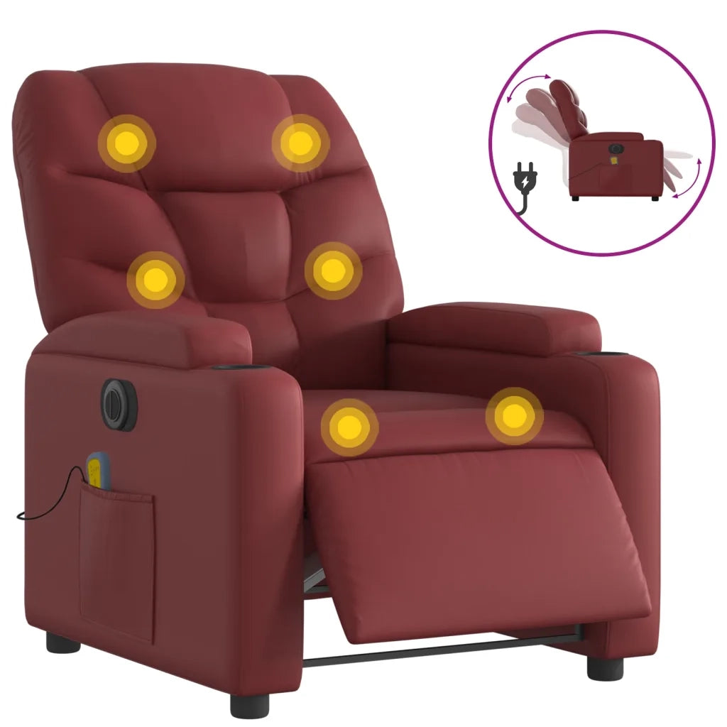 Poltrona Massaggiante | Sedia Relax Reclinabile Rosso Vino in Similpelle