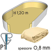 Liner Per Piscina A Forma Ovale 5,25 X 3,20 X H. 1,20 M Sabbia - Attacco P1 - Spessore 0,80 Mm