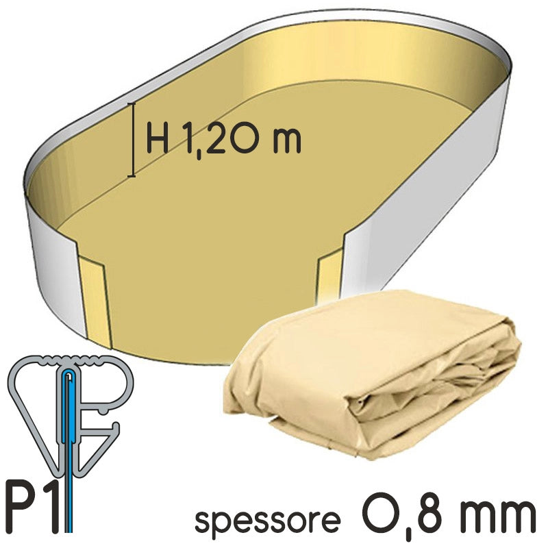 Liner Per Piscina A Forma Ovale 5,25 X 3,20 X H. 1,20 M Sabbia - Attacco P1 - Spessore 0,80 Mm