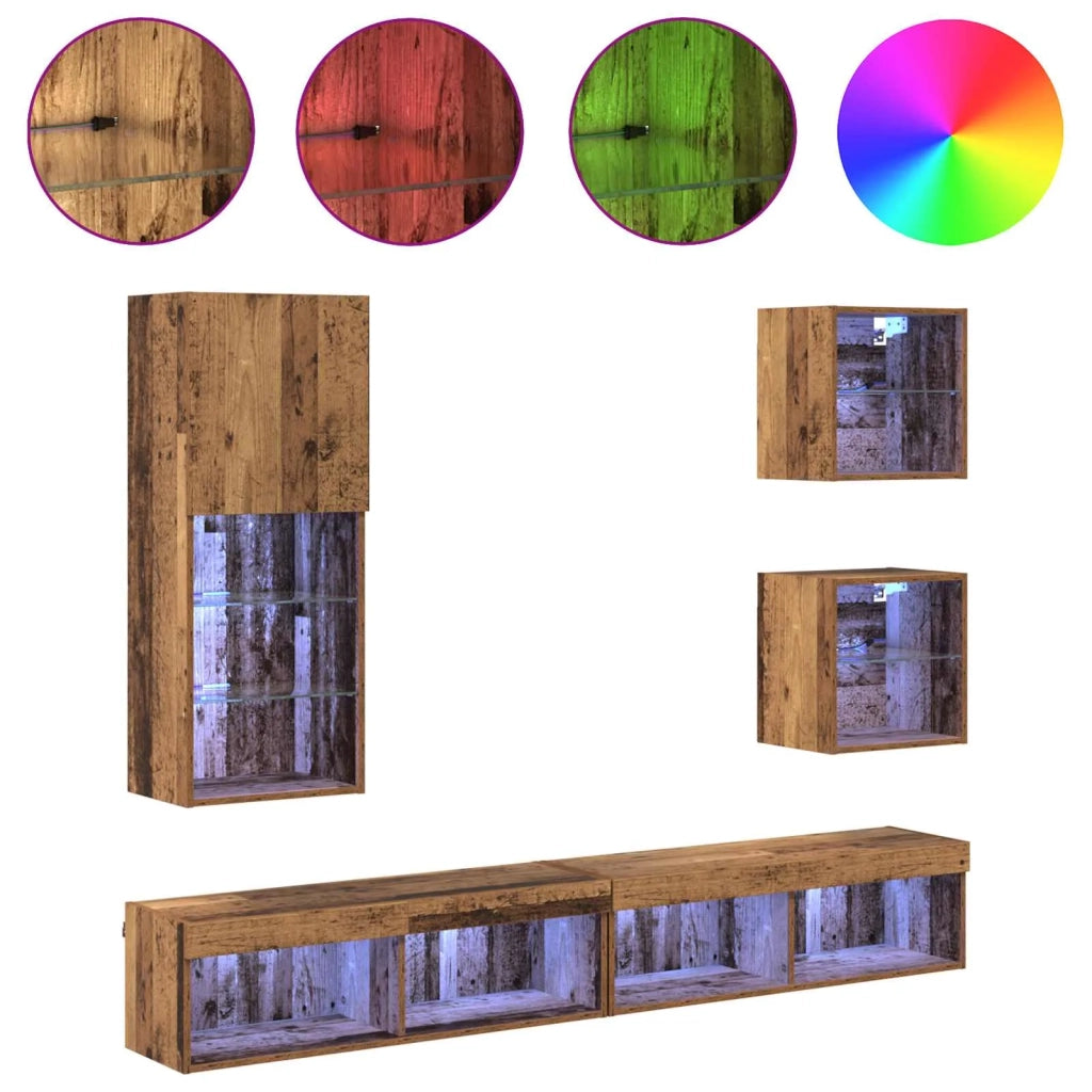 Unità a muro per TV con LED 5 pcs Legno vecchio 3402950
