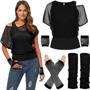 Outfit Completo anni '80 e '90 per Donne: Maglietta a rete, Calzettoni e Accessori per Festa