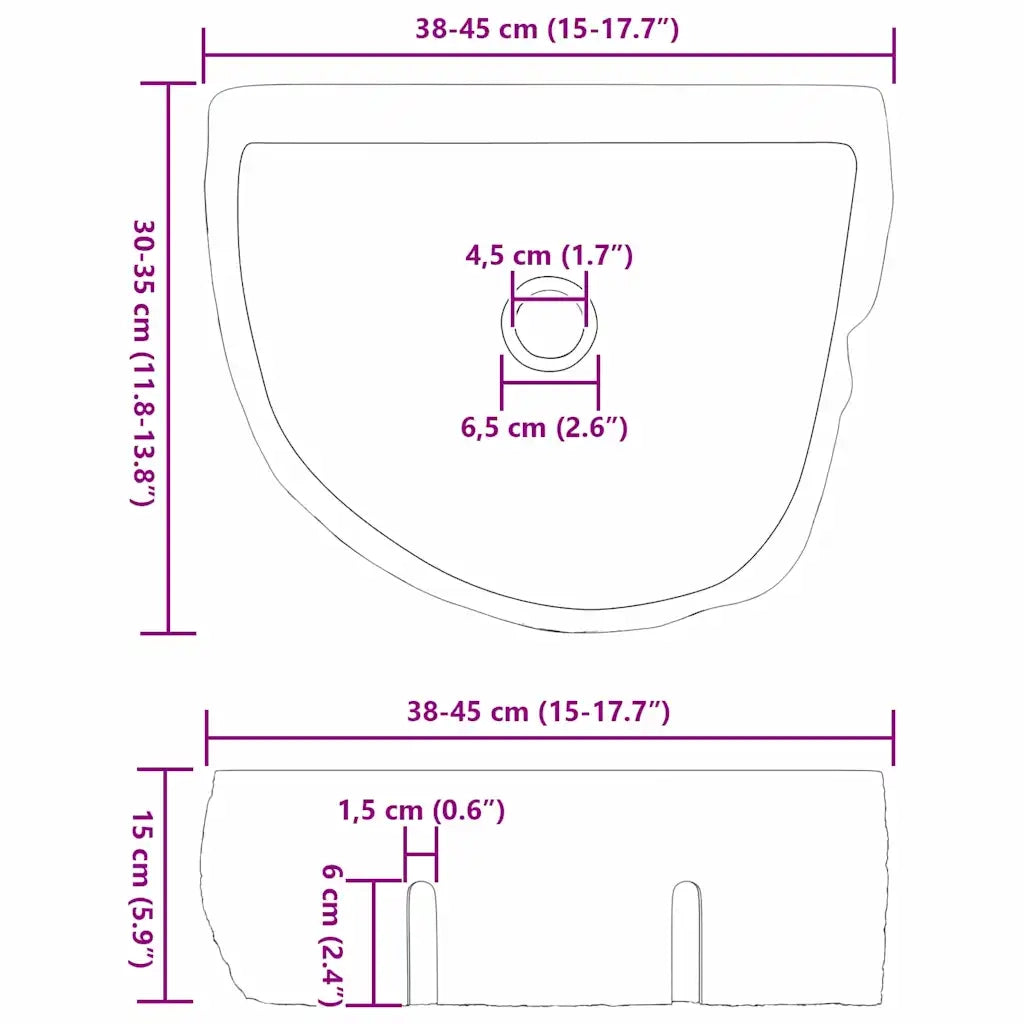 vidaXL Lavabo a parete Grigio (38-45) x (30-35) x 15 cm