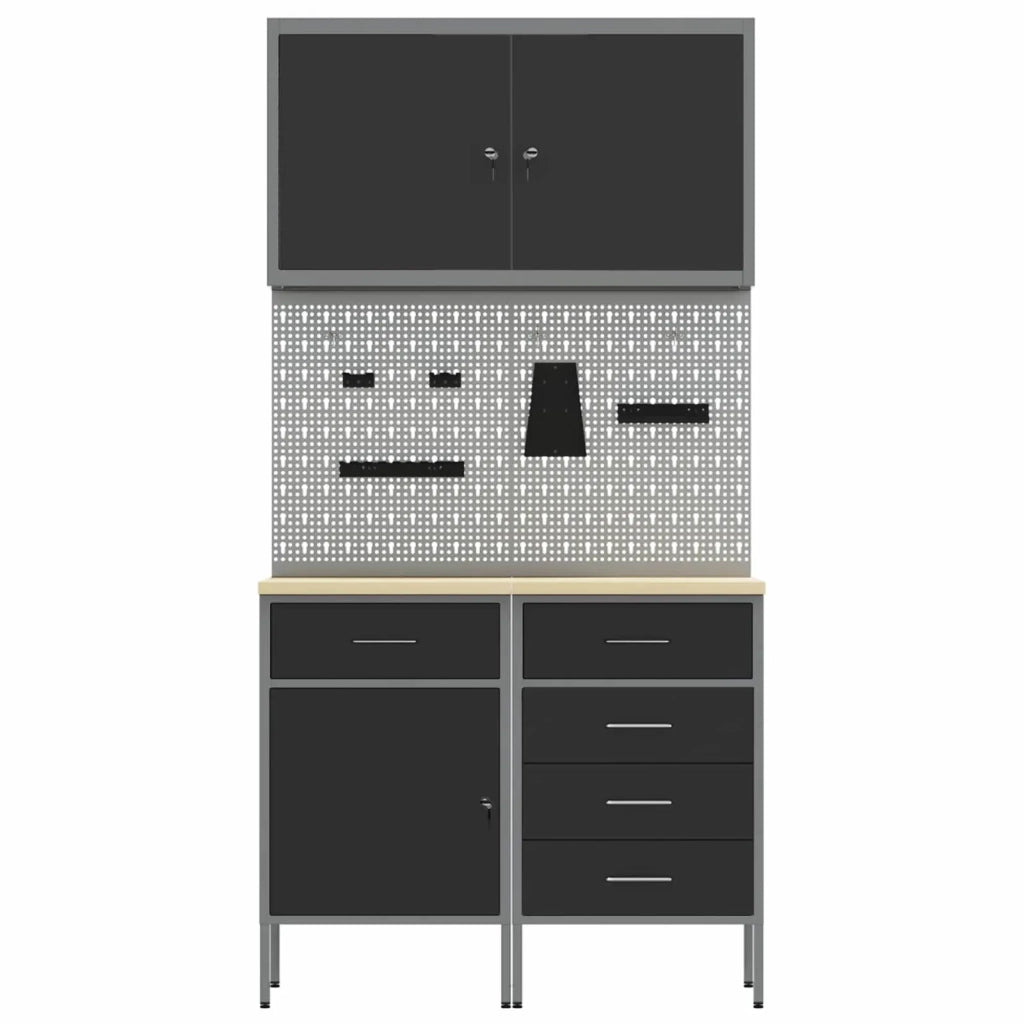 Mobile da lavoro 5 pcs Nero Legno ingegnerizzato e acciaio 3321424