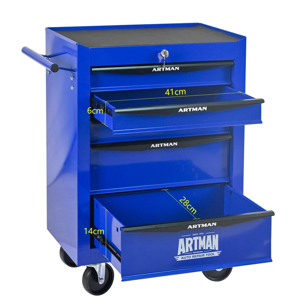 Carrello Portautensili in Acciaio con 5 Cassetti e Ruote, 60x33x77,5 cm, Nero e Blu