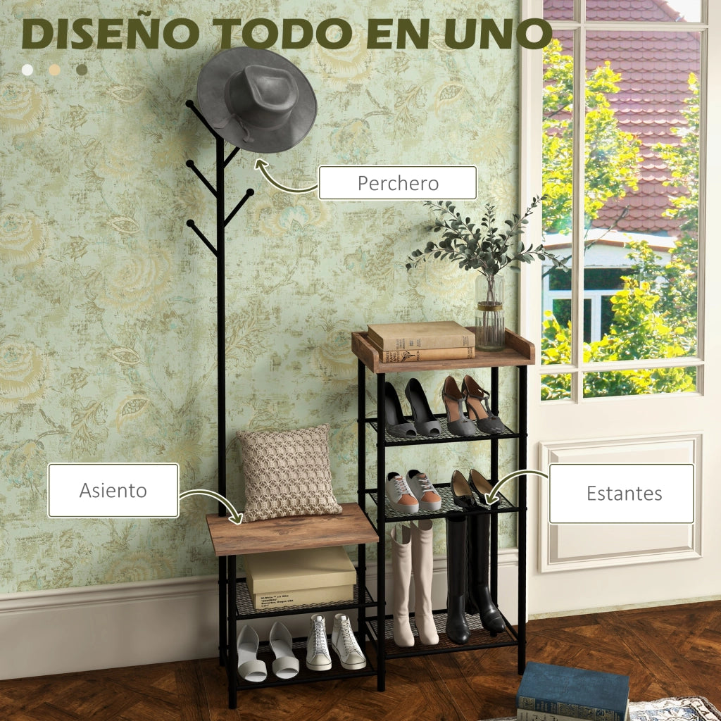 Appendiabiti con Scarpiera e Ripiani ¨C Zephmum ¨C Marrone 92.5x28.2x182 cm