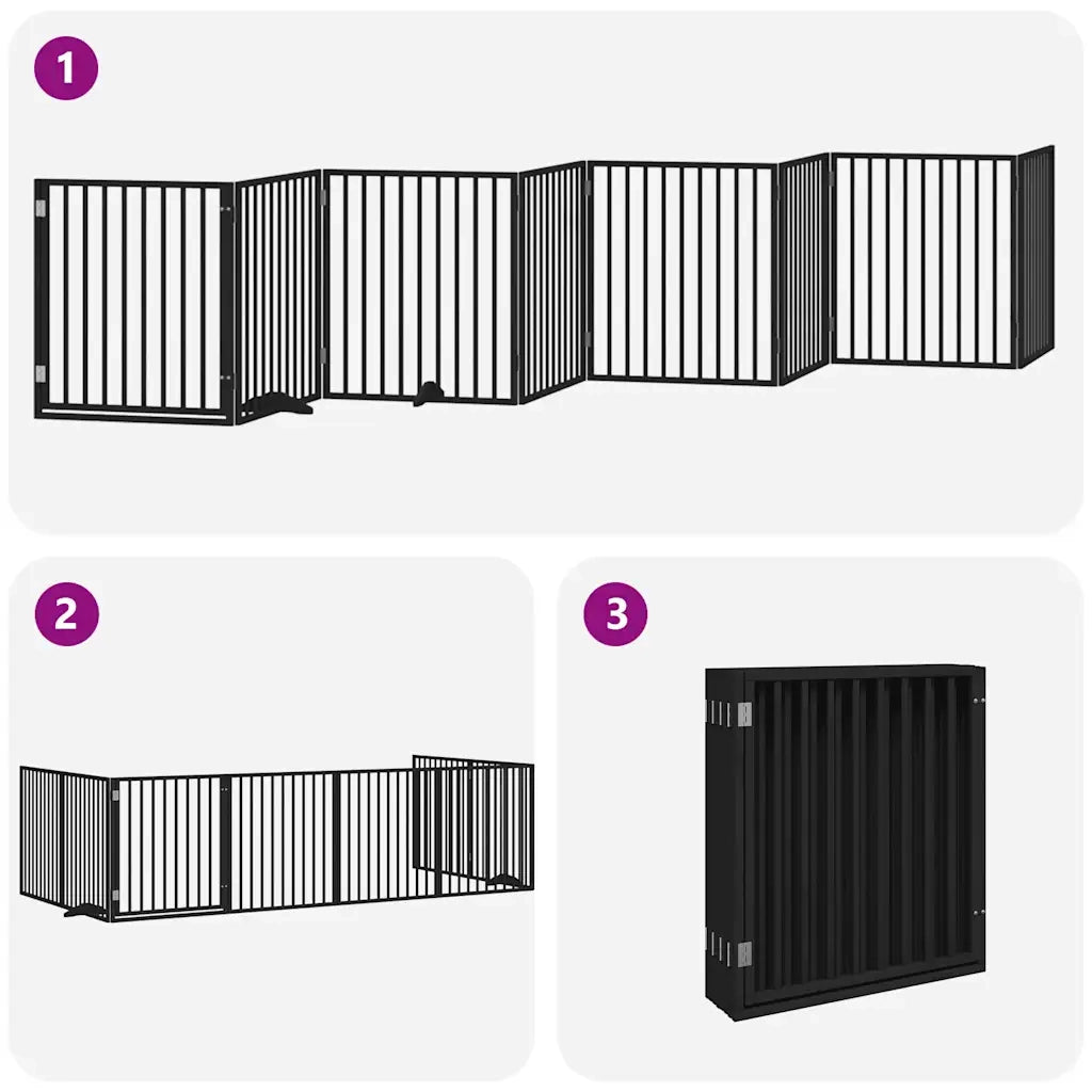 vidaXL Cancello Cani Porta Pieghevole Nero 8 Pannelli 640 cm Pioppo