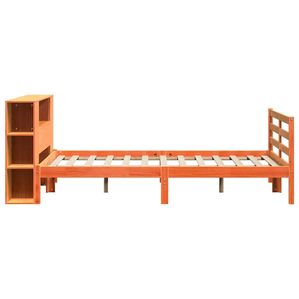 Letto Libreria senza Materasso Marrone Cera 135x190 cm in Pino 3321863