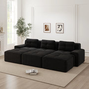 Divano Angolare Modulare 3 Posti con Schlaffunktion ¨C MINIMAL ¨C Velluto a Coste Nero, 3 Pouf