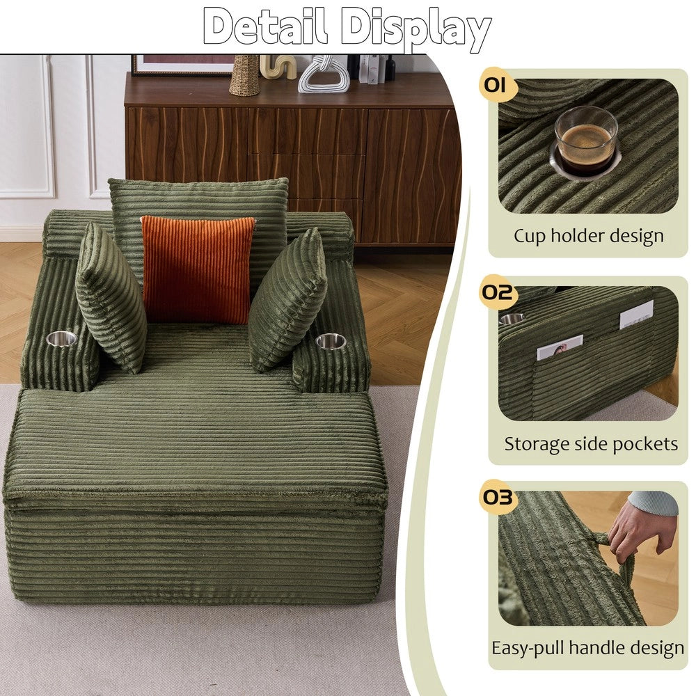 Divano Letto Senza Gambe con Chaise Longue ¨C MINIMAL ¨C Verde, 3 Cuscini