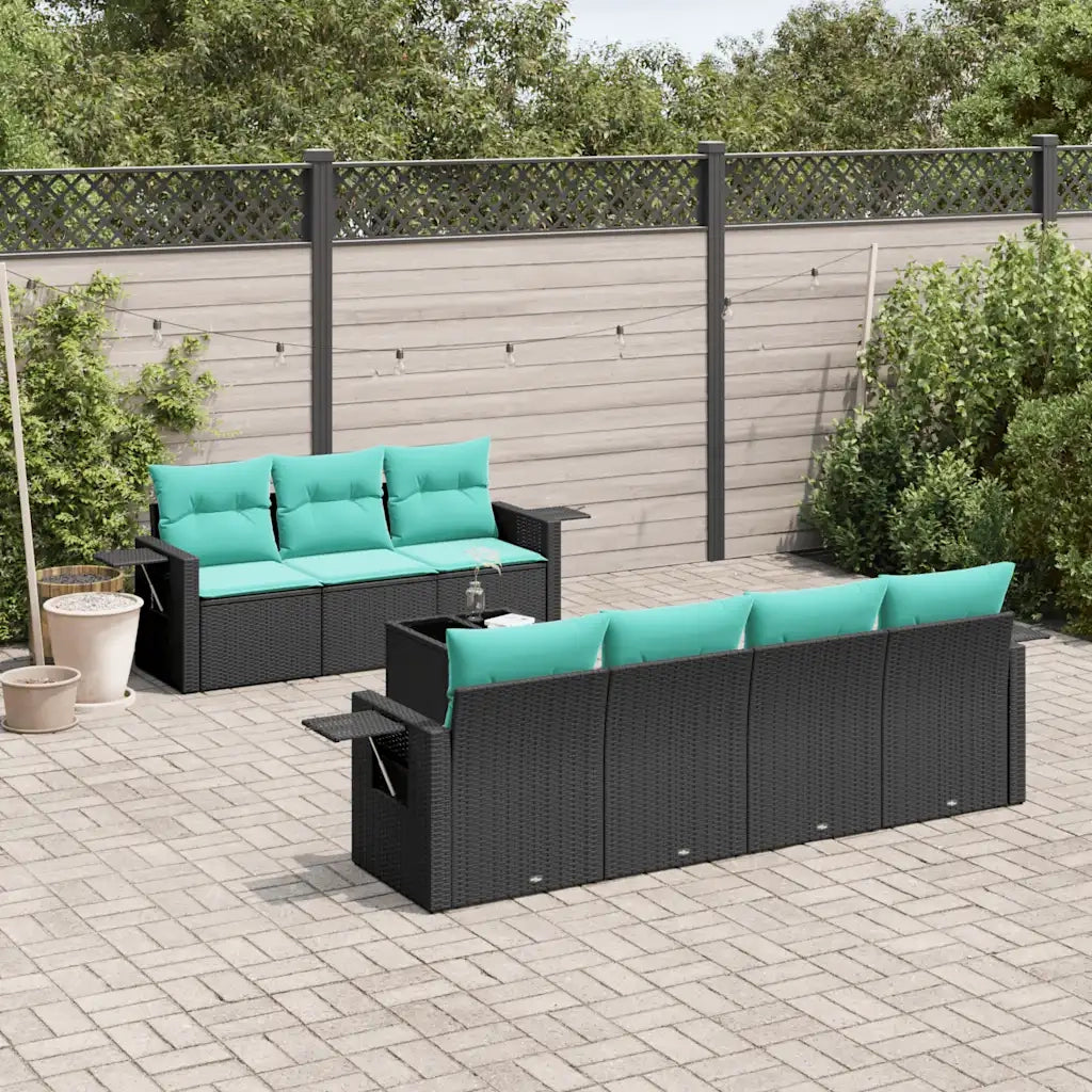 Set Divani da Giardino 8 pz con Cuscini Nero in Polyrattan 3219926