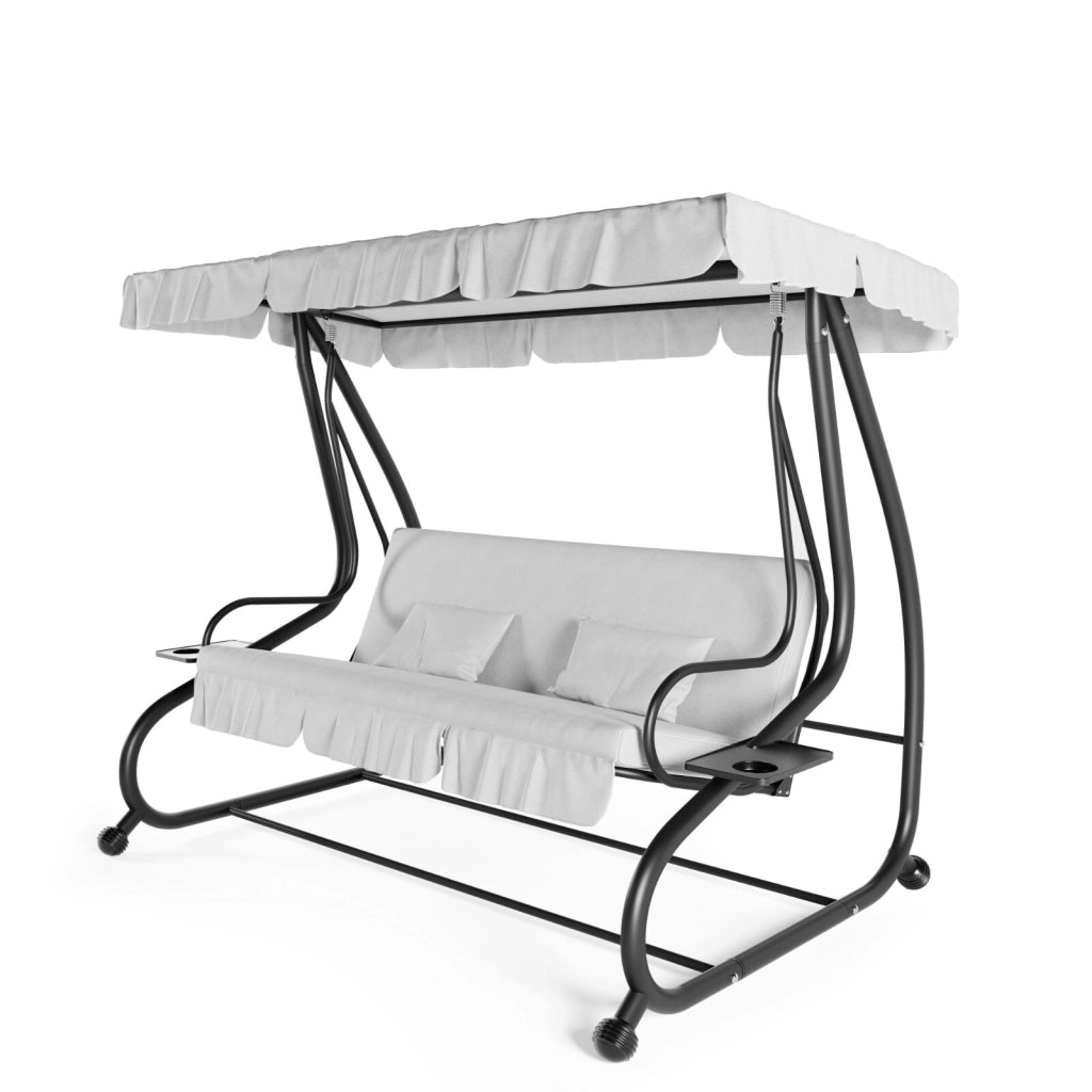 Dondolo 3 Posti Reclinabile Madeira Tettuccio Parasole Regolabile Cuscini Imbottiti Diventa Letto Struttura Robusta In Acciaio Verniciato Giardino Esterno Balcone Terrazzo 200 x 120 x 160 cm Grigio