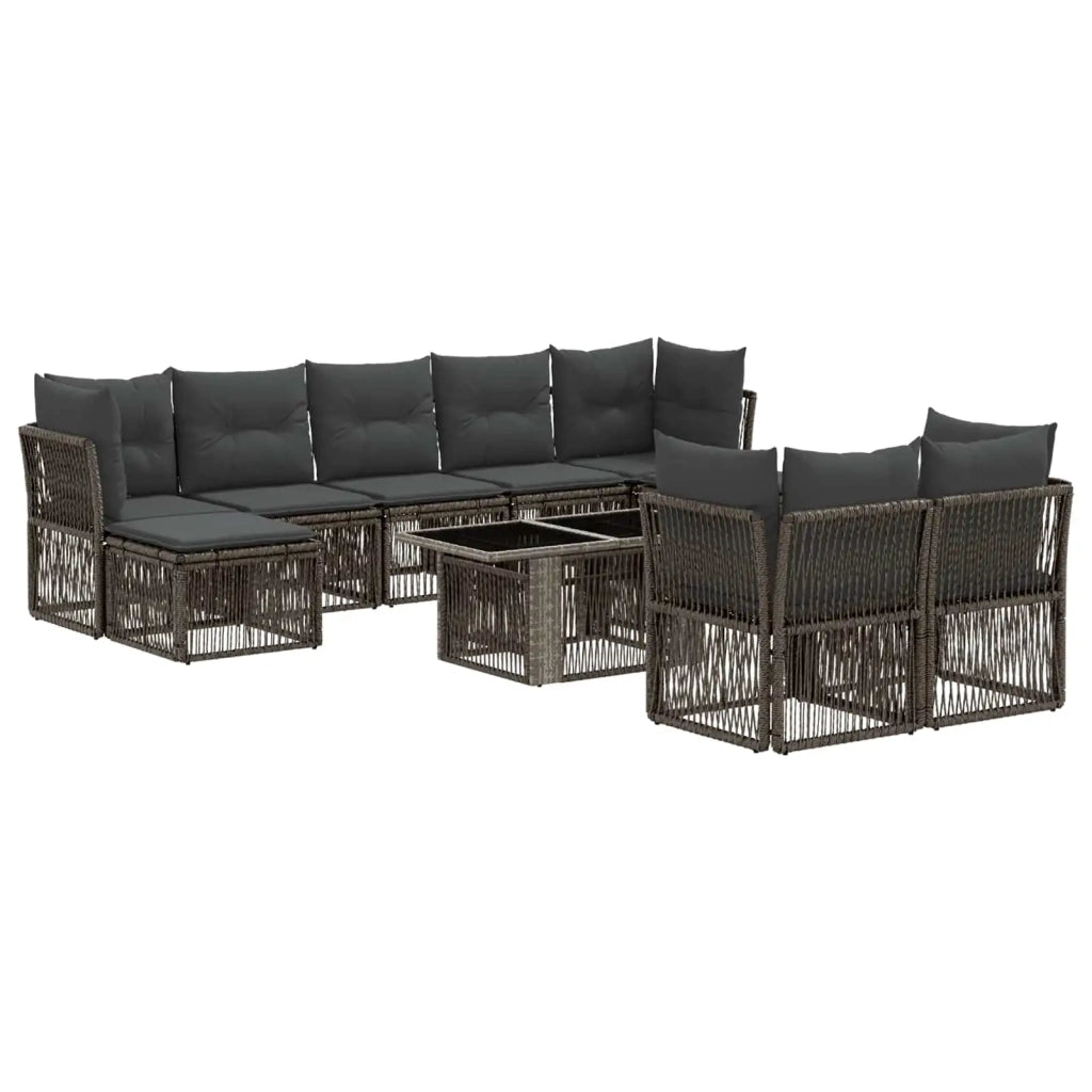 Set Divano da Giardino 10 pz Grigio polyrattan 3436535