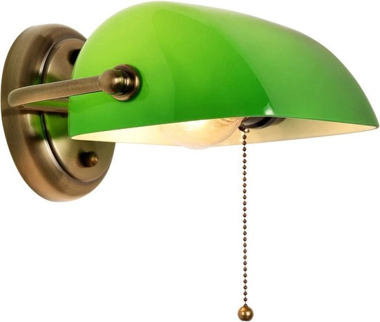 Lampada da parete vintage classica tradizionale con vetro verde, cappello retro regolabile e manopola a filo per la stanza da letto o la libreria.