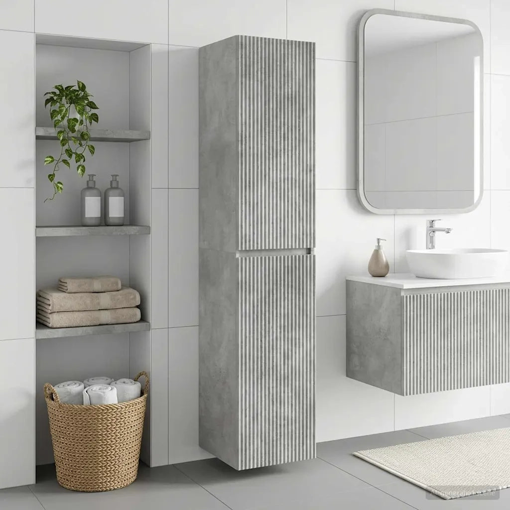 Mobiletto da Bagno a Muro Grigio Cemento 33 x 34,5 x 160 cm 890515
