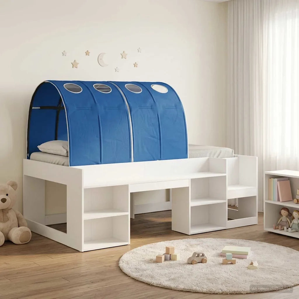 Letto con Tunnel 3 pcs Bianco e Blu Legno multistrato 3423619