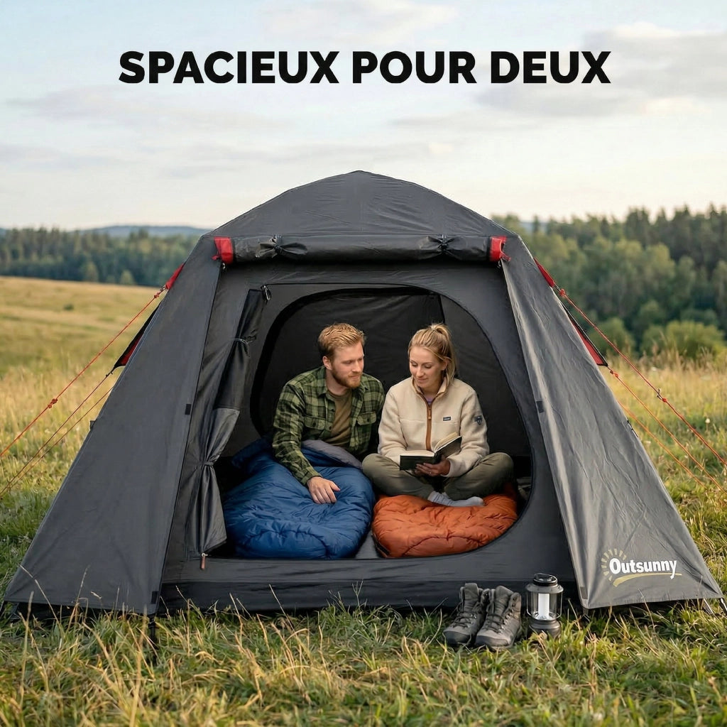 Tenda da Campeggio 2 Persone Impermeabile ¨C zephmum ¨C Grigio Scuro 210x210x150cm