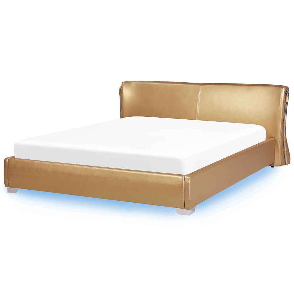 Letto 180 x 200 cm in pelle dorata da 180 cm con rete a doghe LED contemporanea