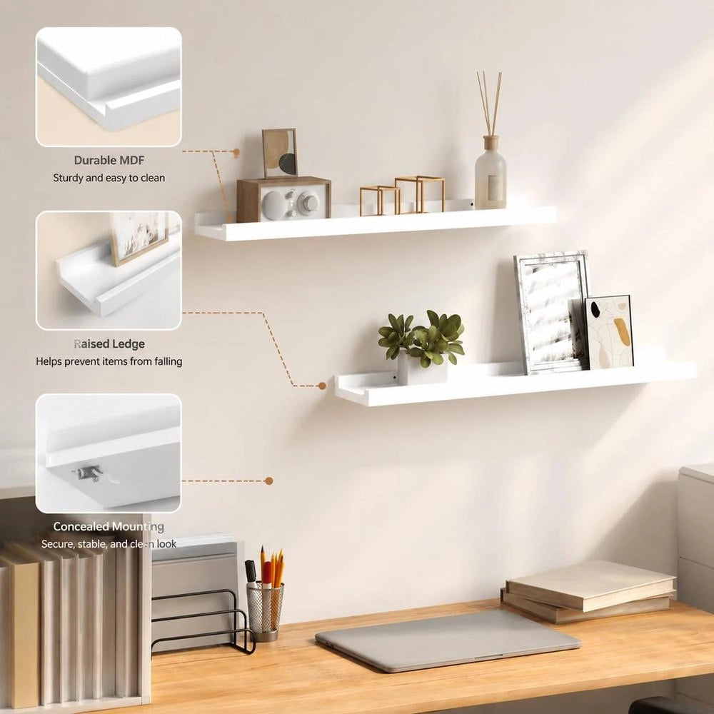 Picture Ledges, 2 Pieces, White, 60x9x3 Cm, MDF