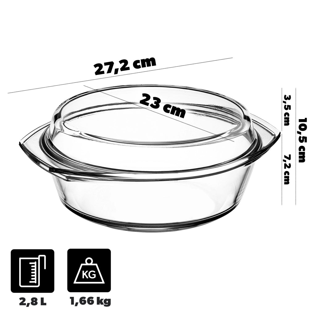 Teglia da forno rotonda in vetro KADAX da 2,8 litri con coperchio