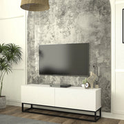 Mobile Porta TV Verpsboga a 2 Ante Decorative e Telaio Lungo in Metallo 135x32x47 cm - Bianco [en.casa]