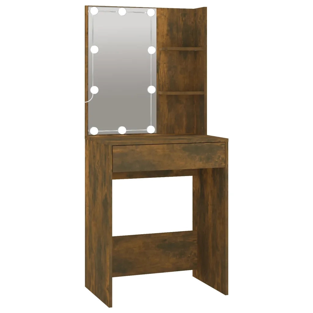 Toeletta con LED e Armadietti Rovere Fumo in Legno Multistrato 3120188