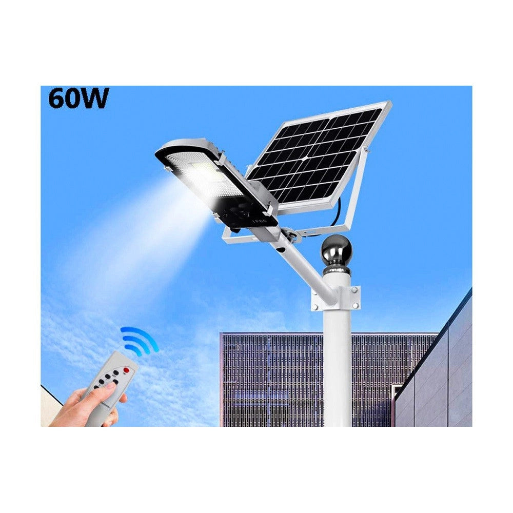 Trade Shop - Faro Led Lampione Stradale 60w Luce Fredda Con Pannello Solare E Staffa Fb660 -