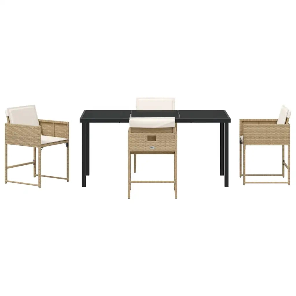 Set da Pranzo per Giardino con cuscino 5 pcs Beige polyrattan 3380022