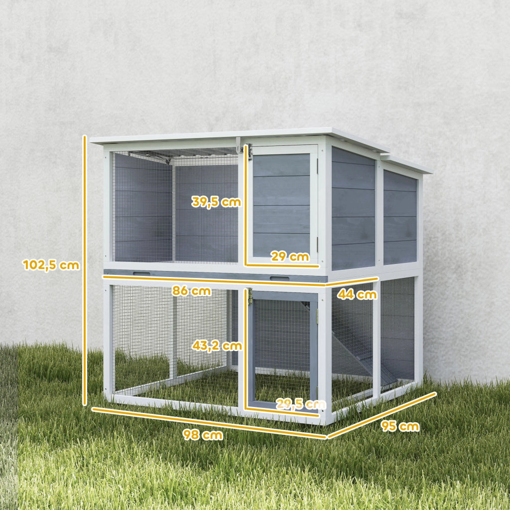 Conigliera 2 Piani con Recinto Esterno e Rampe ¨C Minimal ¨C 98x95x102,5 cm Grigio Legno