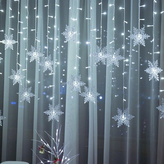 Decorazione di Natale, filo di luce, adatto per decorazione interna, decorazione di stanza, decorazione di festa, decorazione di Natale, decorazione esterna, versione USB 8-funzioni con telecomando (senza presa), fiocco di neve in bianco chiaro