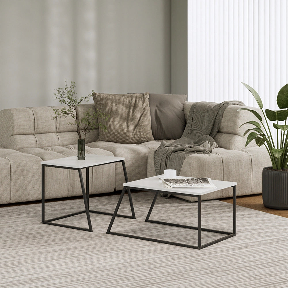 Vicco Tavolino da divano Bianco/nero 60 x 50 cm 2 parti