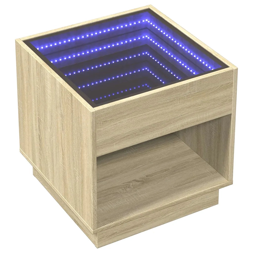 Comodino | Armadio da Notte | Mobiletto da notte con LED Infinity Rovere Sonoma 50x50x50 cm