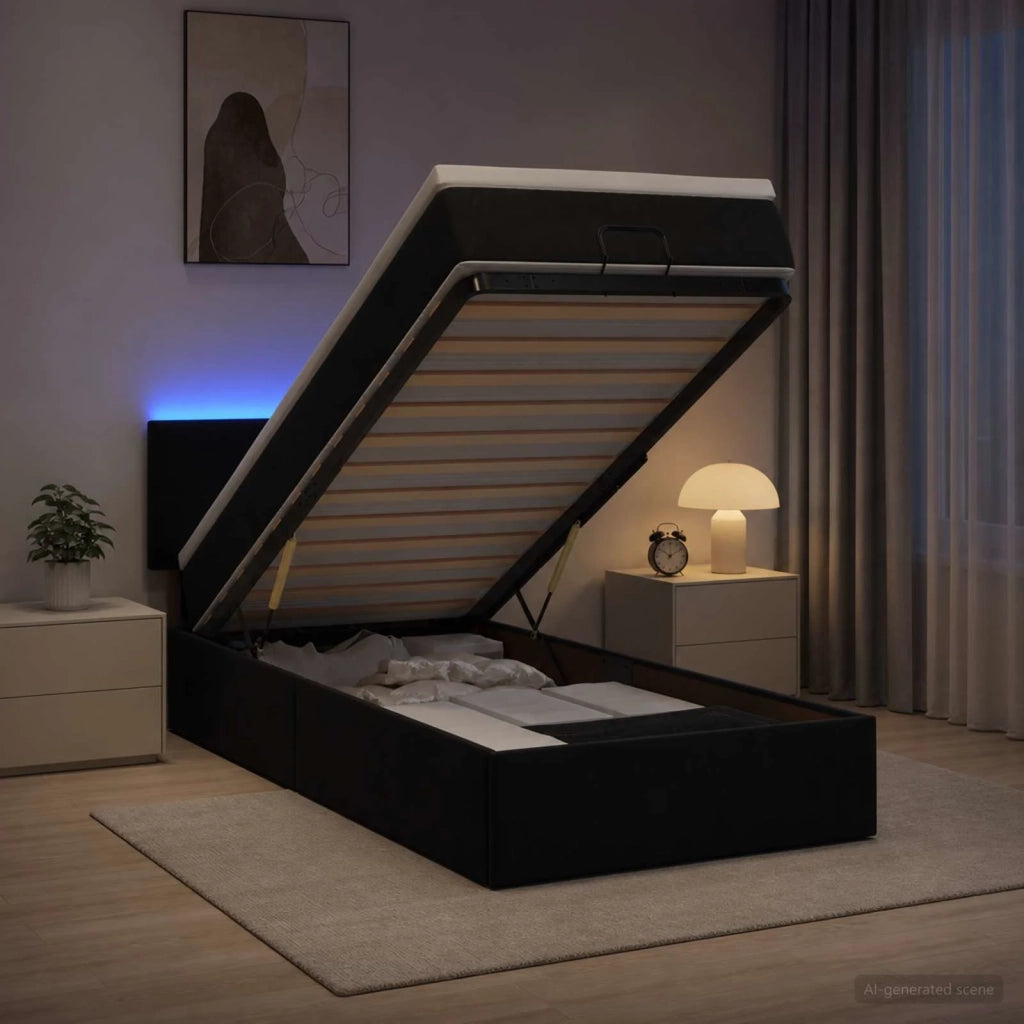 Letto Ottomano con Materasso e LED Nero 100 x 200 cm Velluto 3457121