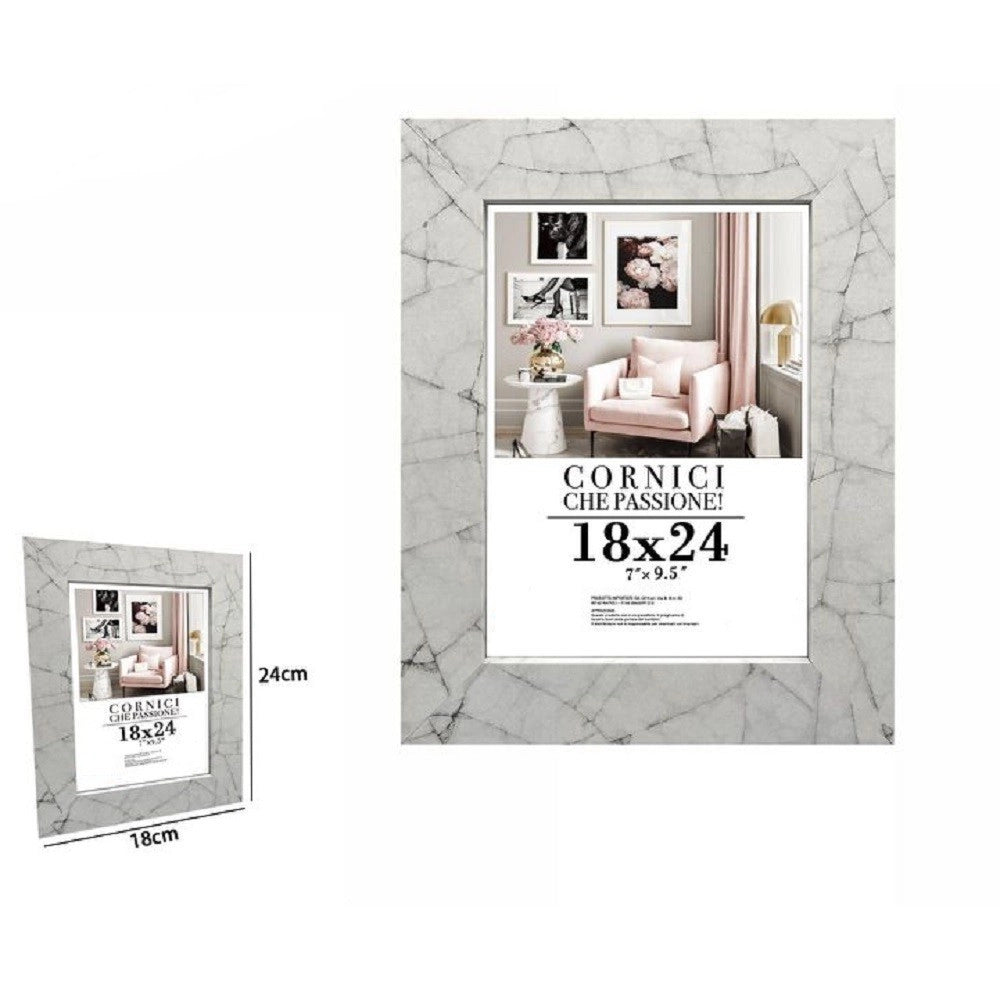 Trade Shop - Cornice Portafoto Quadri Tele Poster 18x24 Cm Modello Effetto Marmo Bianco 71652 -