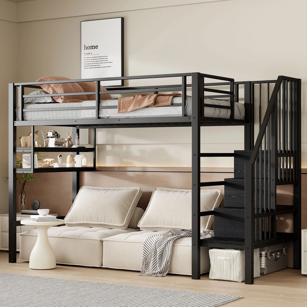 Letto a castello nero in metallo con funzione contenitore 90x200 cm