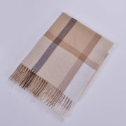 Sciarpa da donna double-face con nappe, stile classico, fantasia a quadri colorata, sciarpa calda