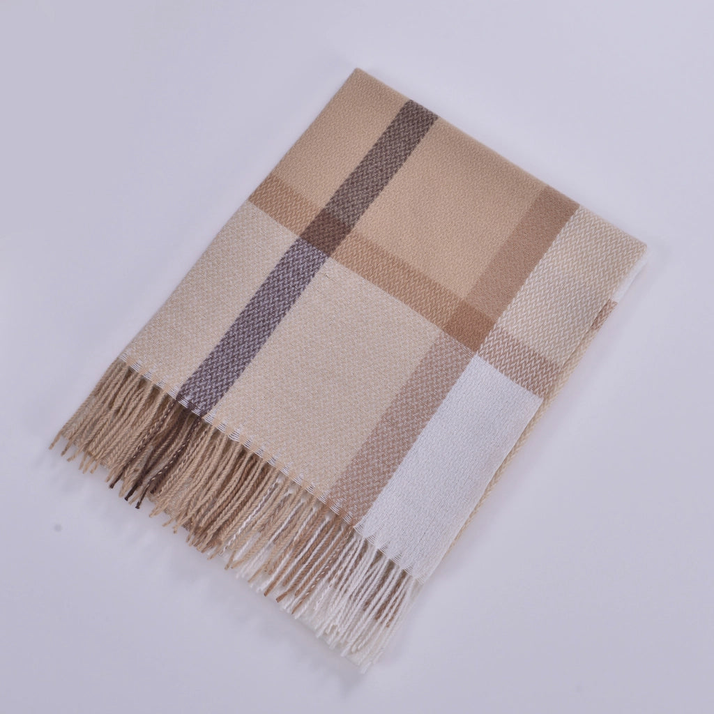 Sciarpa da donna double-face con nappe, stile classico, fantasia a quadri colorata, sciarpa calda