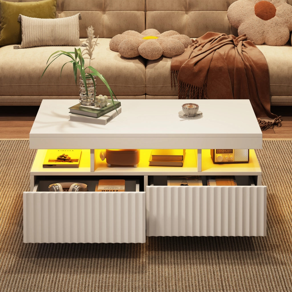 TAVOLINO DA SALOTTO 100 x 50 x 45 cm Bianco in truciolare con LED